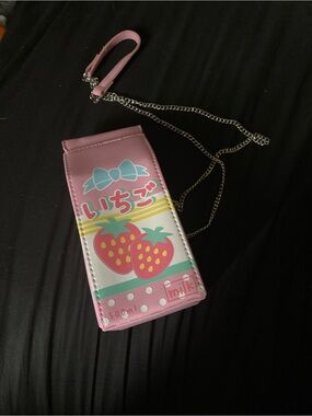 Kawaii Bioworld Pink Strawberry Milk Carton Crossbody Bag